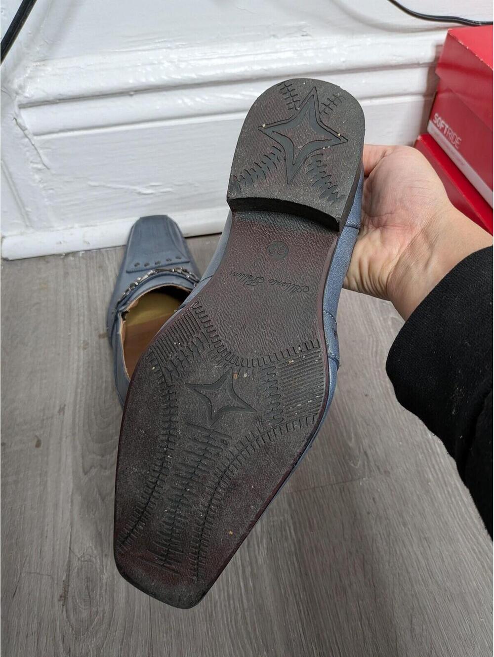 Alberto Fellini Shoes Mens Size 6.5 Blue Slip On Studded Cross Dress Oxford - Picture 7 of 10